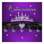 Quinceanera 15th Birthday Party Purple Black Personalised Invites