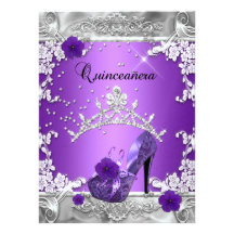 Quinceanera 15th Birthday Party Purple Silver Custom Invite