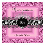 Quinceanera 15th Pink Black White Zebra Lace Custom Invitation