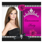 Quinceanera 15th Pink Rose Black Photo Custom Invites