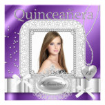 Quinceanera 15th Purple White Lace Pearl Photo Announcements