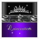 Quinceanera 15th Purple Zebra Black Bow Personalized Invitation