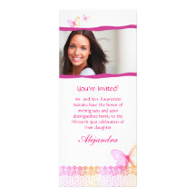 Quinceanera Invitations Butterfly Lace Pink Orange