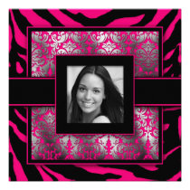 Quinceanera Invite Zebra Damask Pink Black Photo invitations