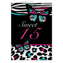 Quinceanera or Sweet 16 Butterfly Invitation, Pink Greeting Cards