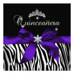 Quinceanera Purple Zebra Black White Diamonds Personalized Invite