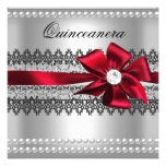 Quinceanera Red Bow Black Pearl Lace Diamond Personalised Announcements