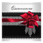 Quinceanera Red Bow Black Pearl Lace Diamond Custom Invite