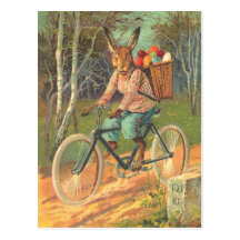 Rabbit on his bicycle delivering eggs ! post cards