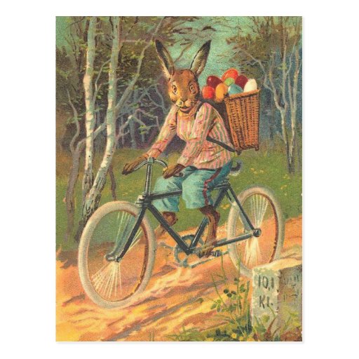 Rabbit on his bicycle delivering eggs ! post cards