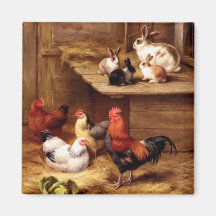 Rabbit rooster hens farm animals bunnies fridge magnet