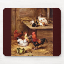Rabbit rooster hens farm animals bunnies mouse pad