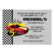Race Car 5th Birthday Party Invitation