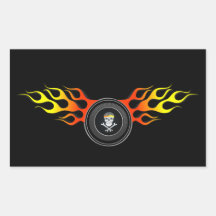 Racing Skull in Flaming Wheel Rectangle Sticker