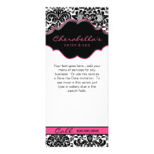 Rack Card Damask White Black Pink Floral Frame