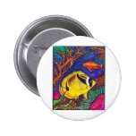 Racoon Butterflyfish and Seahorse Art Pinback Button