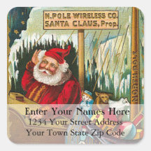 Radio Santa Vintage Christmas Address Label Square Stickers