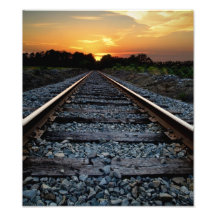 Railroad Tracks Sunset Photographic Print
