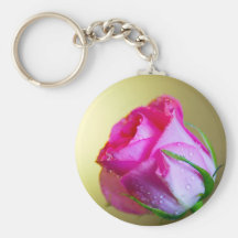 Rain Drop Kisses of Nature on Pink Rose Key Chain