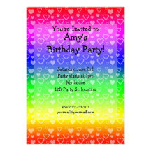 Rainbow birthday invitation hearts