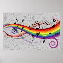 Rainbow black and grey  Music Notes Poster