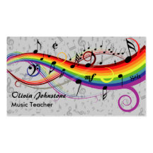 Rainbow Black Musical Notes on Grey Business Cards