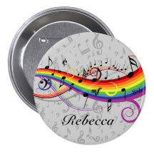Rainbow Black Musical Notes on Grey Button
