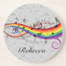 Rainbow Black Musical Notes on Grey Coasters