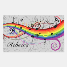 Rainbow Black Musical Notes on Grey Stickers