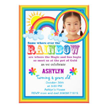 Rainbow brithday your child's photo invitation