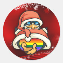 Rainbow Christmas Penguin Round Stickers