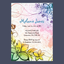 Rainbow Color Flowers Birthday Party Invitation invitations