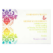 Rainbow colours damask wedding personalised invitations
