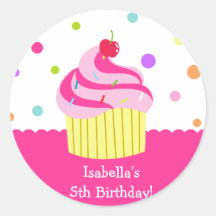 Rainbow Cupcake Birthday Favour Stickers Labels