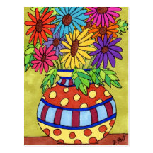 Rainbow Daisies in Designer Vase Postcard