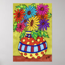 Rainbow Daisies in Designer Vase Posters