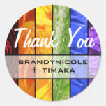 Rainbow Flowers Thank You Round Sticker