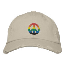 Rainbow GLBT Peace Sign Hat Embroidered Hat