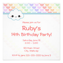 Rainbow Heart Birthday Invitation