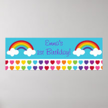 Rainbow Heart Birthday Personalised Banner Sign Posters
