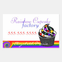 Rainbow Hearts Cupcake Rectangular Stickers