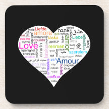 Rainbow Love Heart Typography Drink Coaster