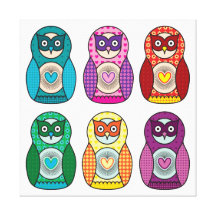 Rainbow Matryoshka Owls Gallery Wrapped Canvas