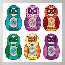 Rainbow Matryoshka Owls Posters