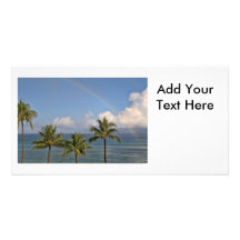 Rainbow over the Ocean with Palm Trees Custom Photo Card