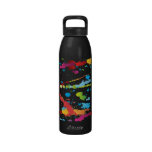 rainbow paint splatter pattern water bottle