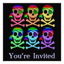 Rainbow Pirate Skulls Invitations