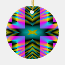 Rainbow Plaid Warped Design Christmas Tree Ornaments