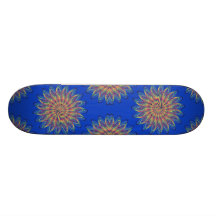 Rainbow Spiral Flower Design - Blue Background Skate Board Decks