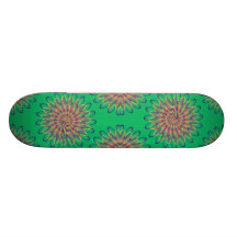 Rainbow Spiral Flower Design - Green Background Skate Board